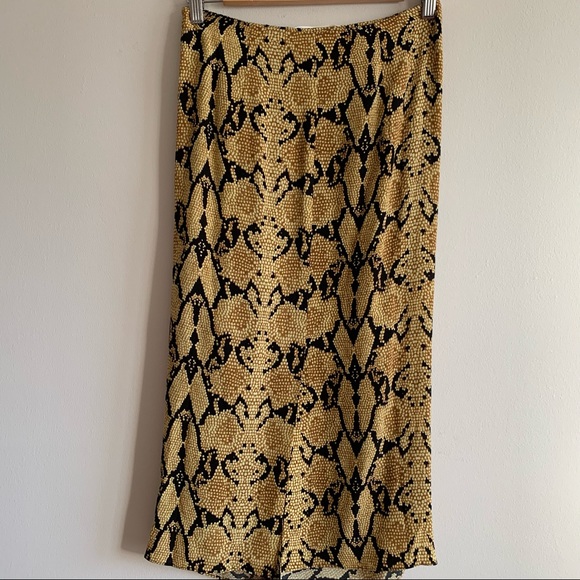 BA&SH Carry Snake skin print midi ruched skirt Ochre - Picture 10 of 15